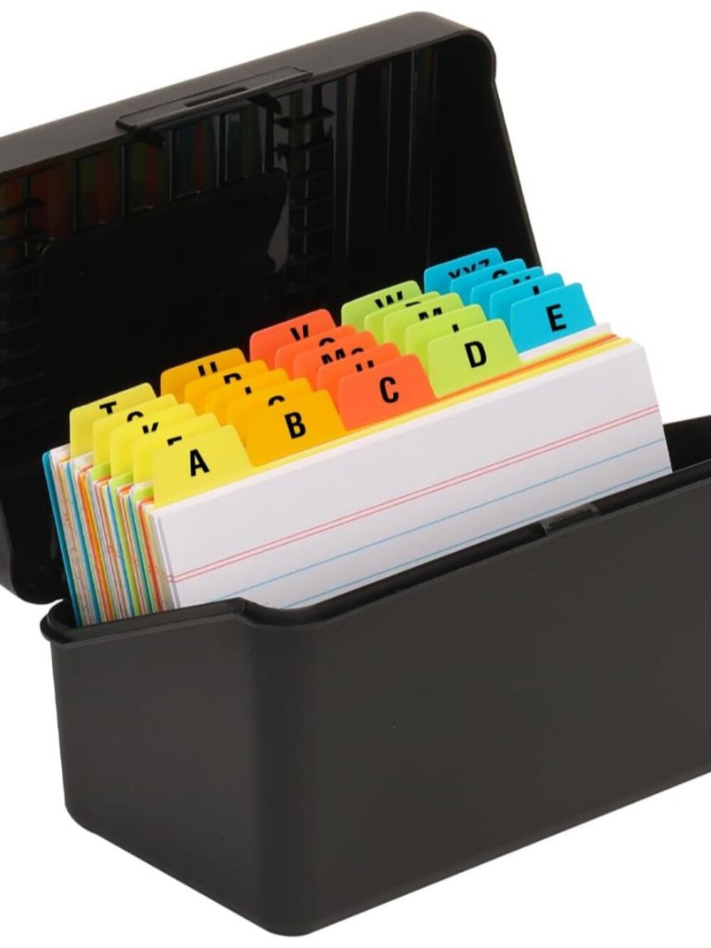 3x5 Index Card Holder with 100 Index Cards and 25 Dividers, Black